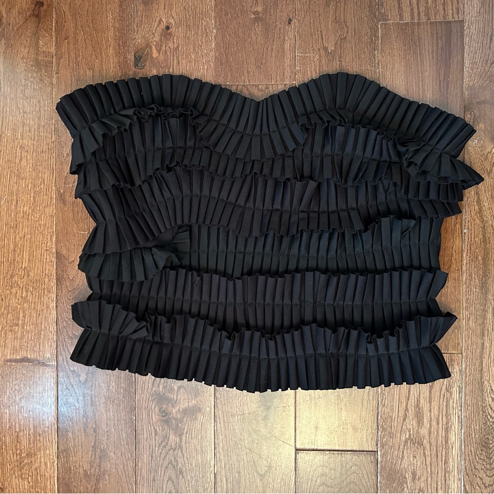 Anthropologie Black Pleated Ruffle Crop Top